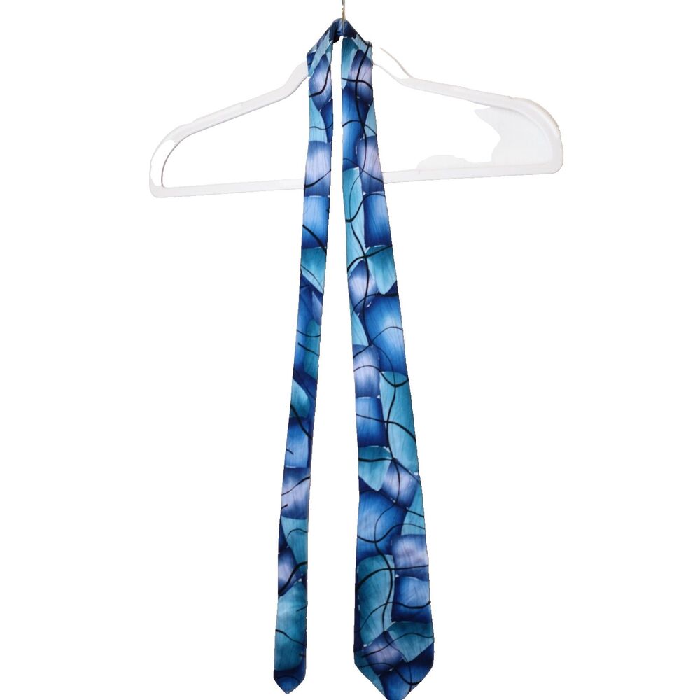 J. Garcia Moon Mountains Col: 51 100% Silk Tie Abstract Art Design Blue Black